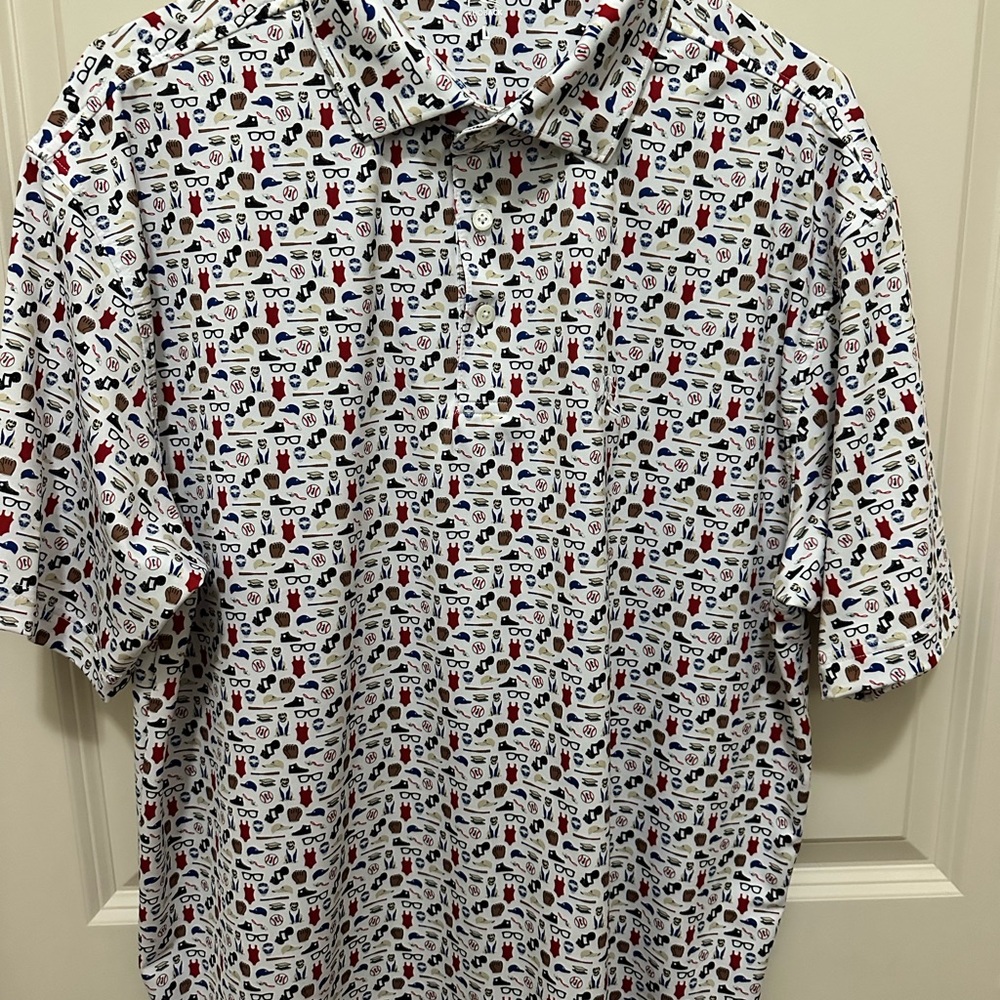 Rhoback White Polo with Red and Blue Pattern